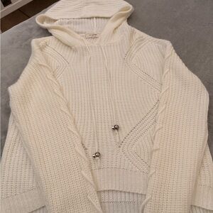 Cozy White Knit Hooded Sweater